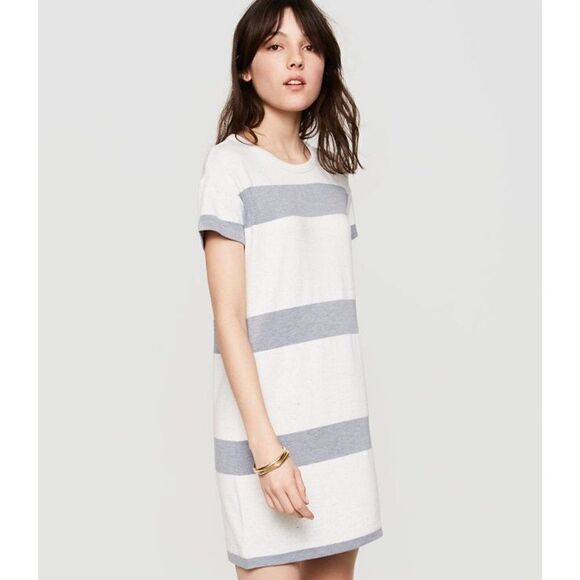 Lou & Grey Dresses & Skirts - Lou & Grey Soft Striped Tee Shirt Dress Grey and Off White Size Small